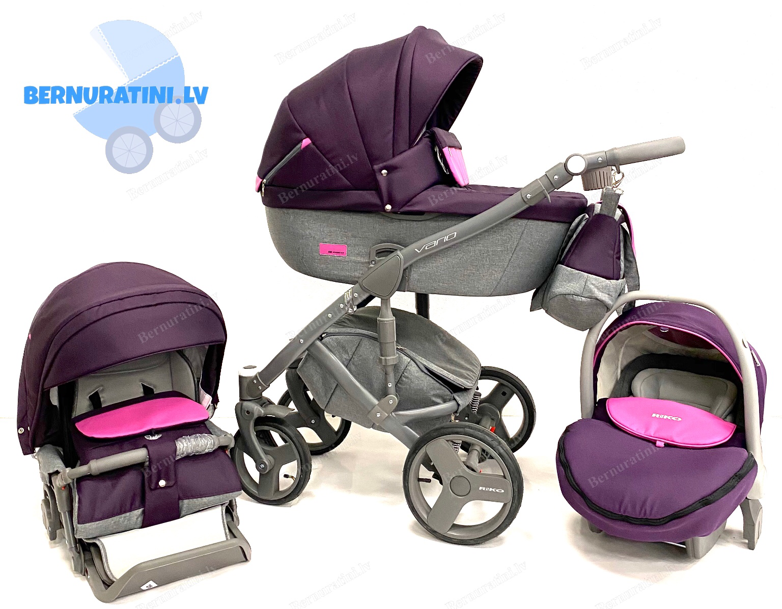 Riko Vario 04 Purple bērnu rati trīs vienā